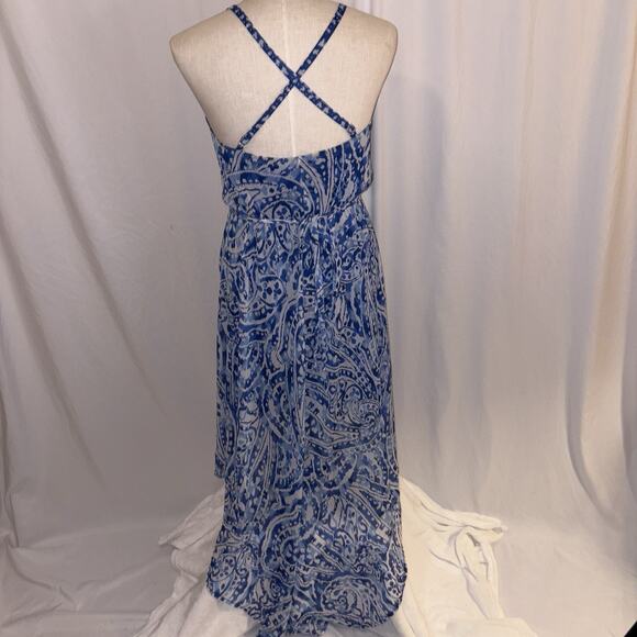 BOSTON PROPER Blue White Paisley Print Boho High Low Sundress Size 8 EUC - Picture 5 of 13